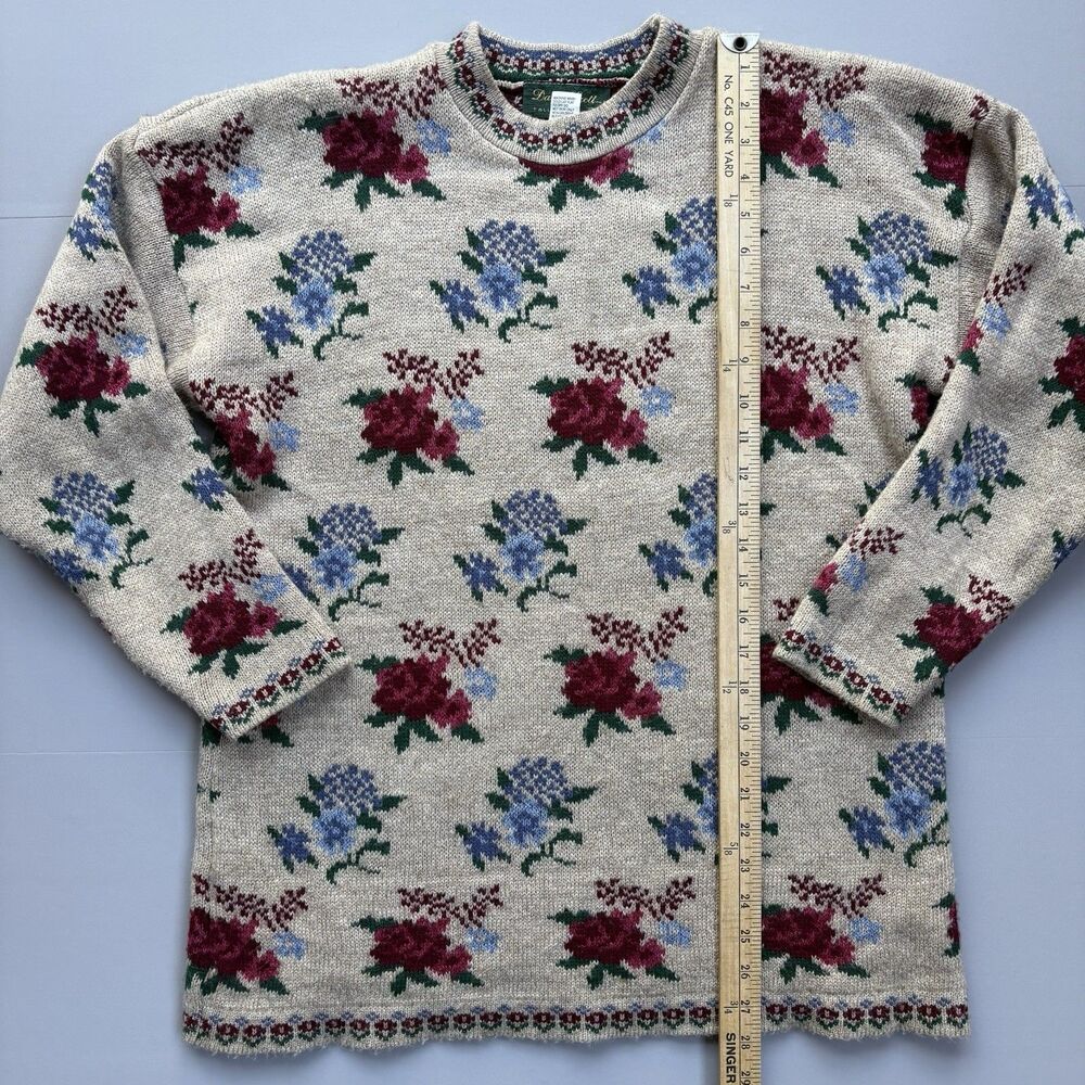 Y2K Vintage Sweater Dana Scott Womens Large Roses Cottagecore Granny Shabby Chic - Picture 6 of 9